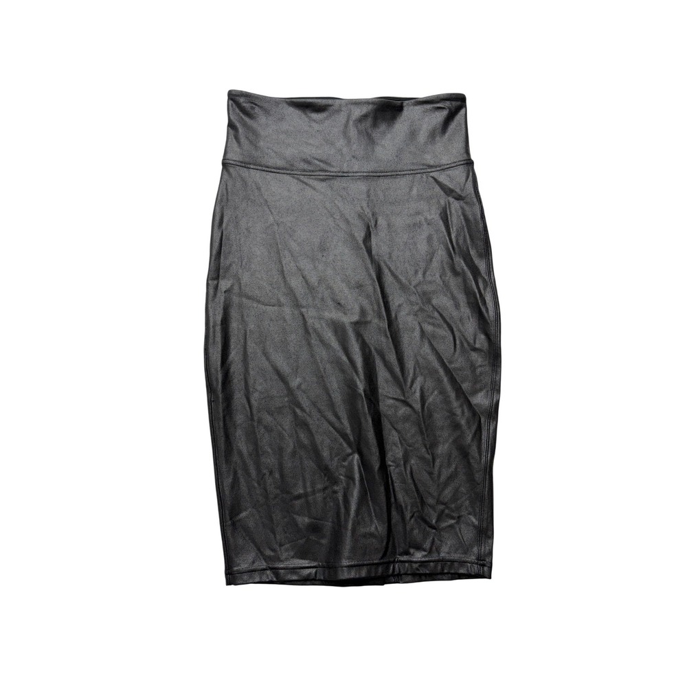 Spanx Pencil Skirt Womens‎ Large Black Faux Leather High Waist Pull On Stretch